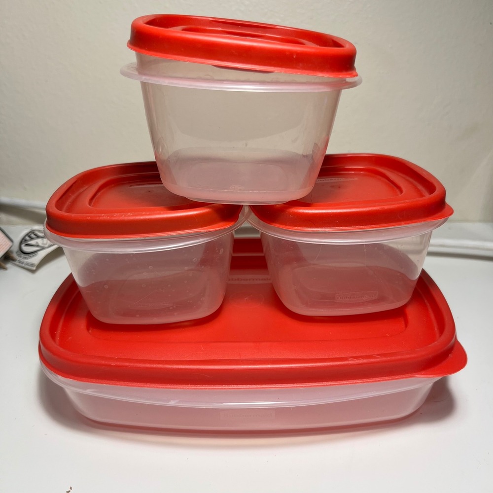 Rubbermaid 8pc Food Storage Container Set Red Easy Find Lids Clear Plastic